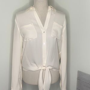 Theory White Orencia Silk Tiefront Blouse
